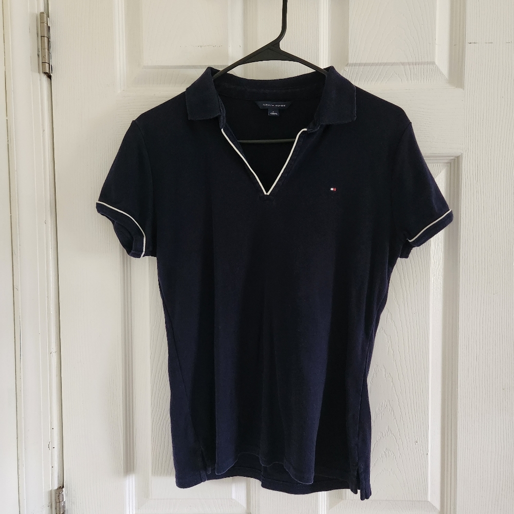 Tommy Hilfiger Women's Navy Buttonless Short Sleeve Polo Tee